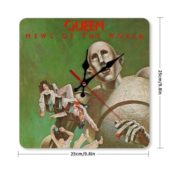 9e2c010f1ea2bf1ffb4c1eace53e73cf Queen News of the World Album Cover 1977 Square Wall Clock Art Decorate